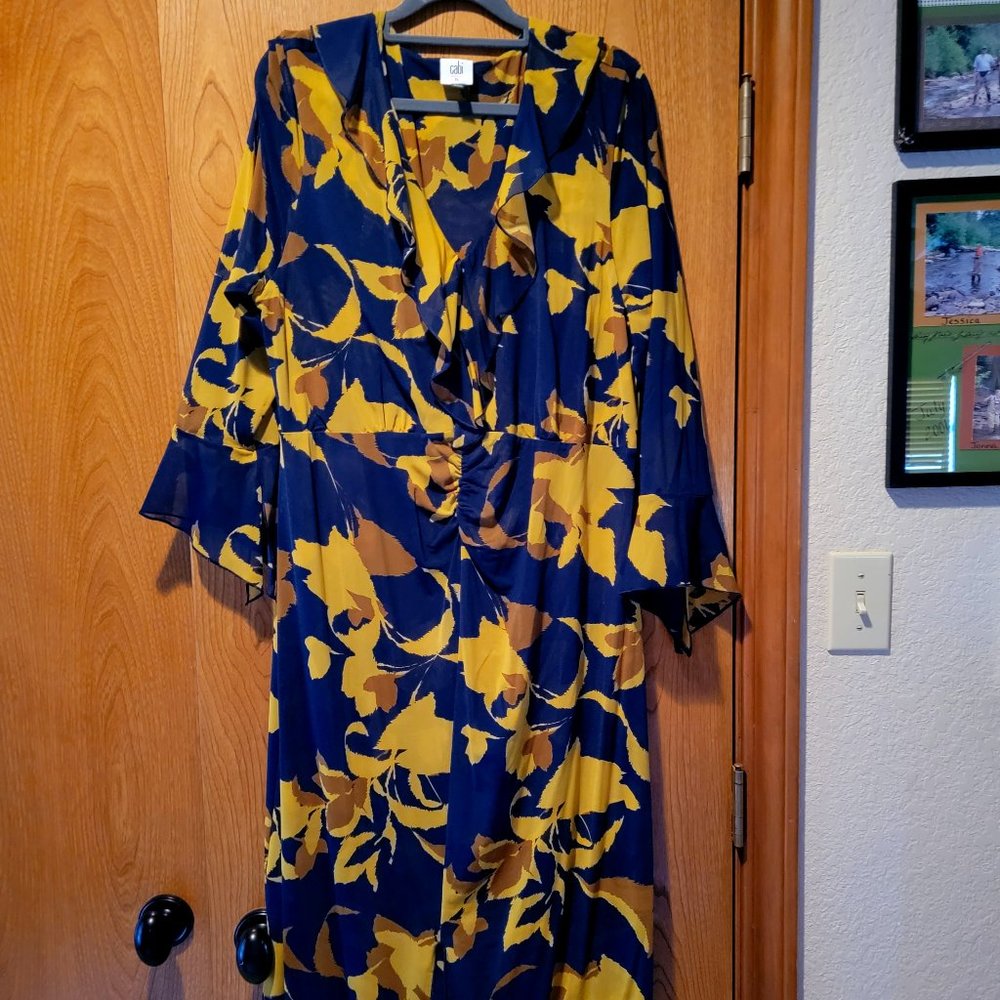 Cabi Midnight Dress Stretchy, Bell Sleeves, Flounce Hem, Slit, XL 4242